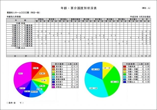 年齢・要介護度別状況表帳票